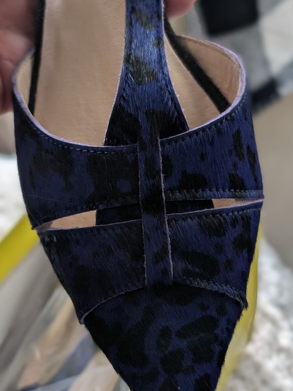 Very Volatile Navy and Black Leopard-Print Pointed Slingback Flats